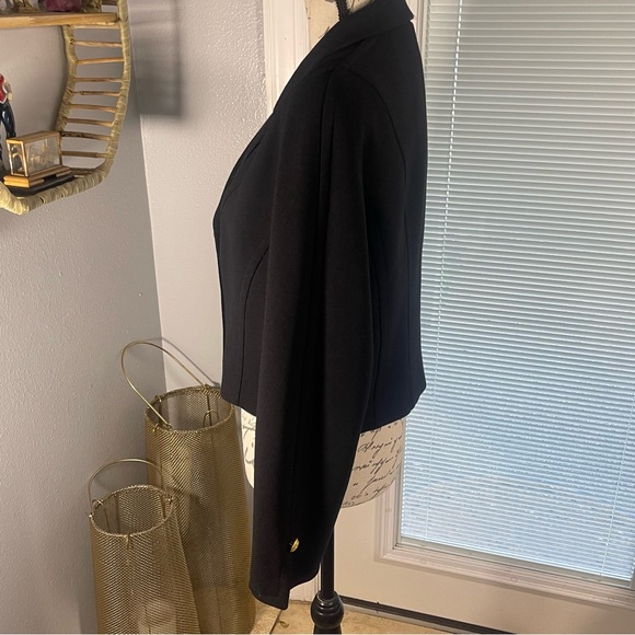 ESCADA Margaretha Ley Vtg 80’s Black Cropped Wool Gold Crest Button Jacket Sz 42 - Picture 11 of 16